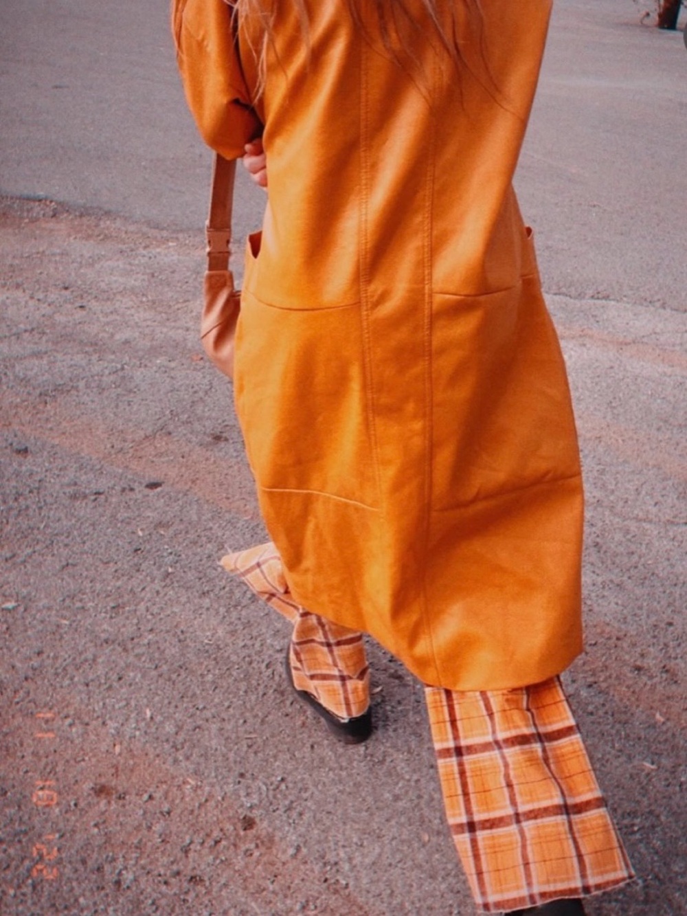 Vintage yellow faux leather full length coat
